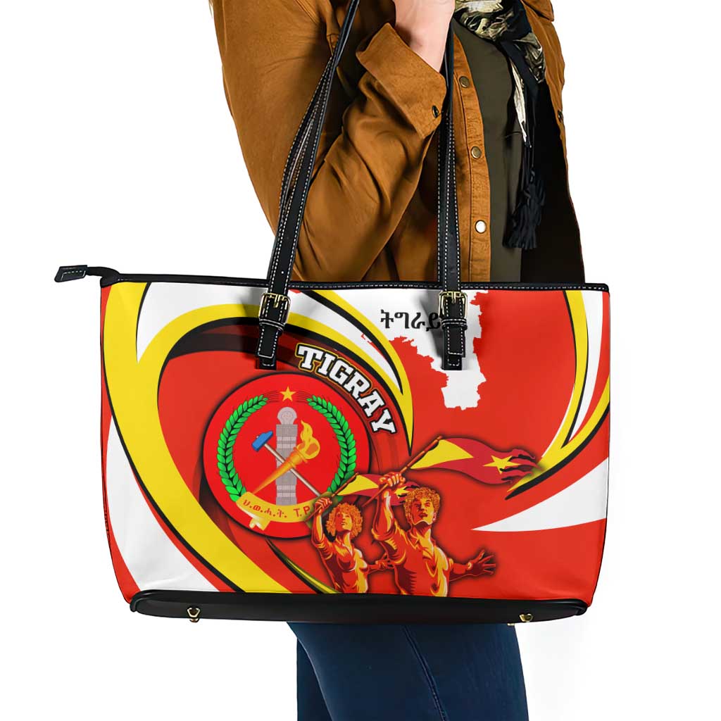 Ethiopia Tigray Revolution Leather Tote Bag Emblem Freedom Fighters and Flag