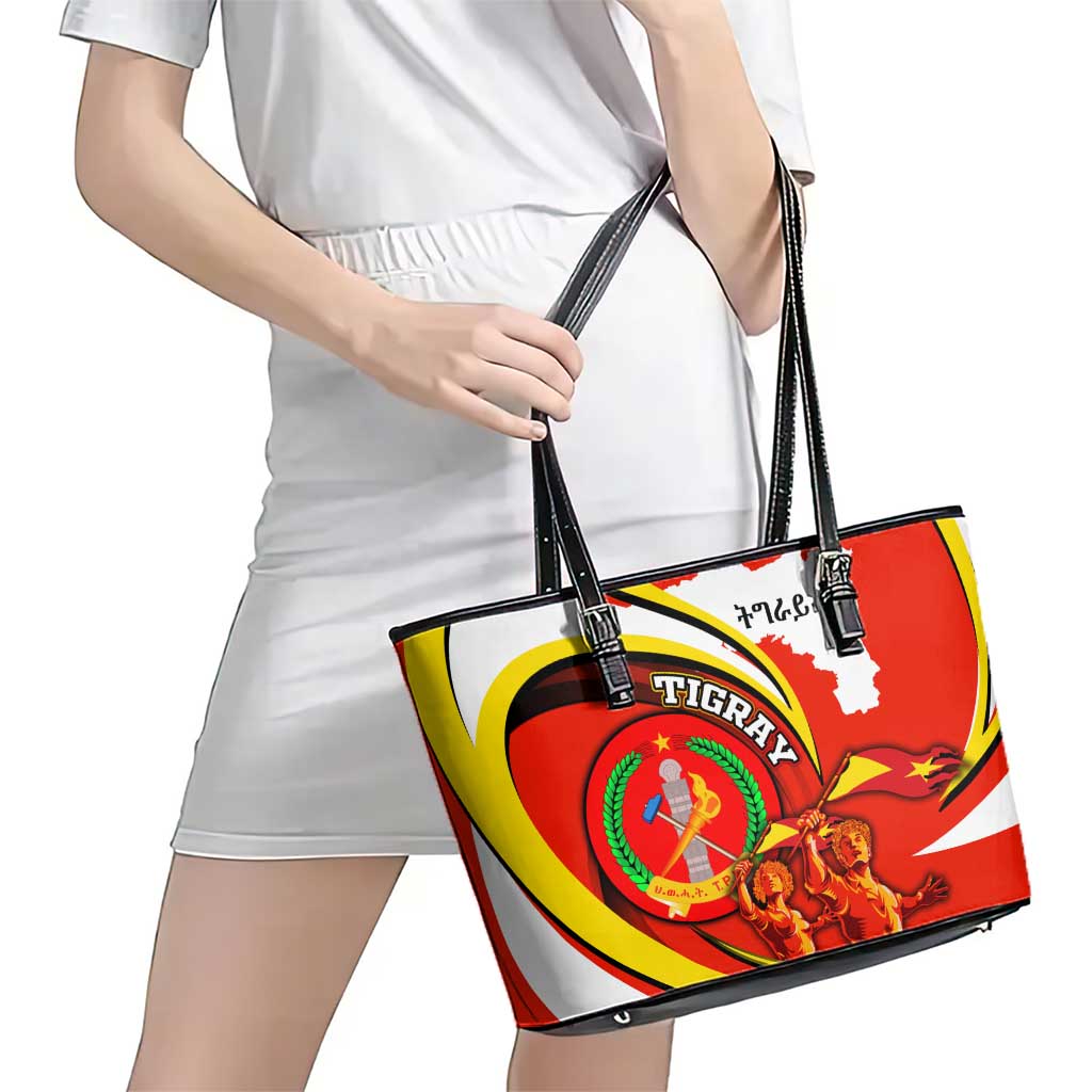 Ethiopia Tigray Revolution Leather Tote Bag Emblem Freedom Fighters and Flag