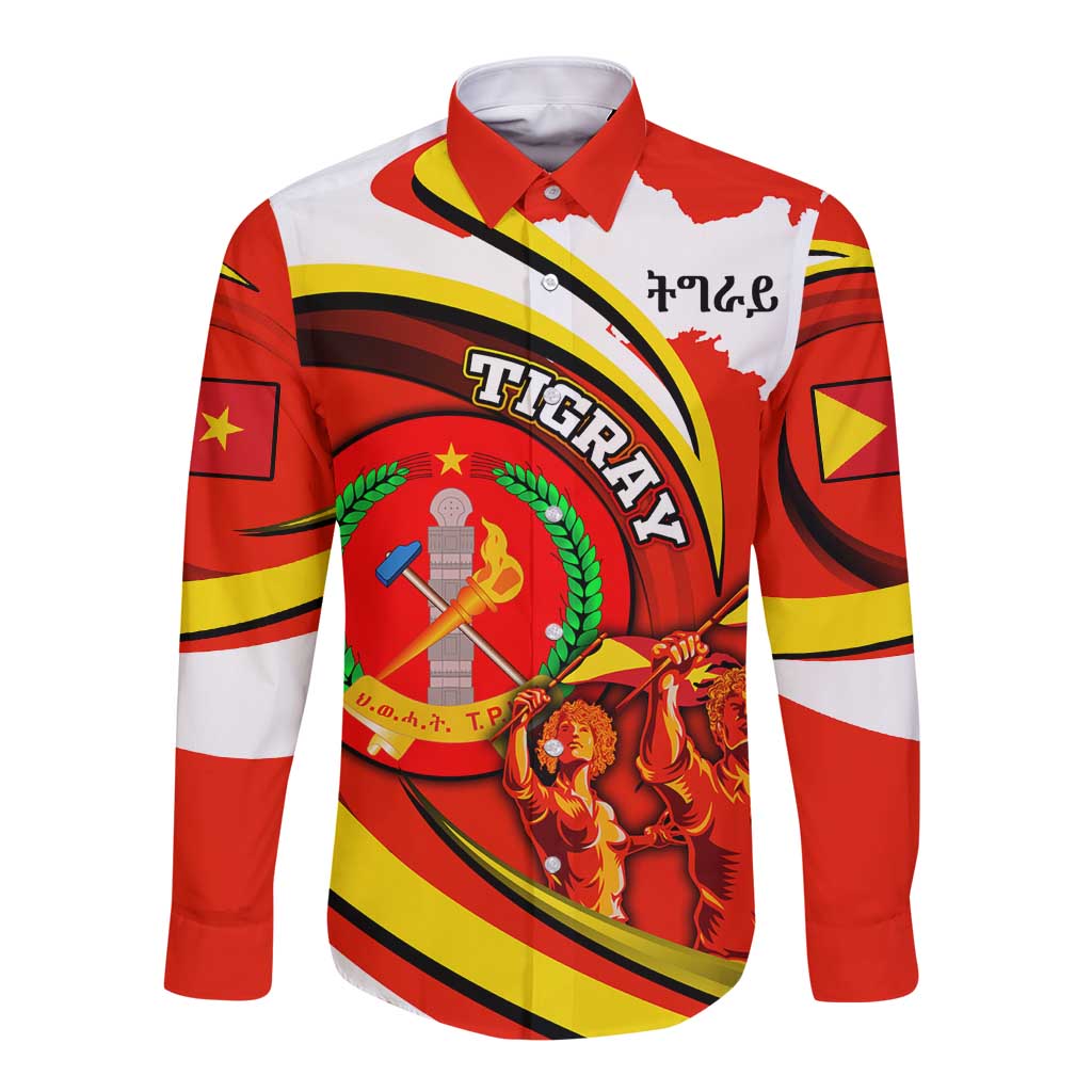 Ethiopia Tigray Revolution Long Sleeve Button Shirt Emblem Freedom Fighters and Flag