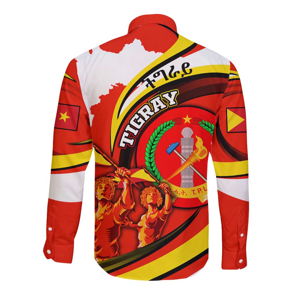 Ethiopia Tigray Revolution Long Sleeve Button Shirt Emblem Freedom Fighters and Flag