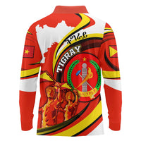 Ethiopia Tigray Revolution Long Sleeve Polo Shirt Emblem Freedom Fighters and Flag