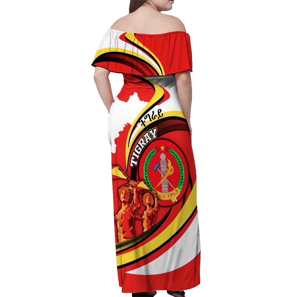 Ethiopia Tigray Revolution Off Shoulder Maxi Dress Emblem Freedom Fighters and Flag