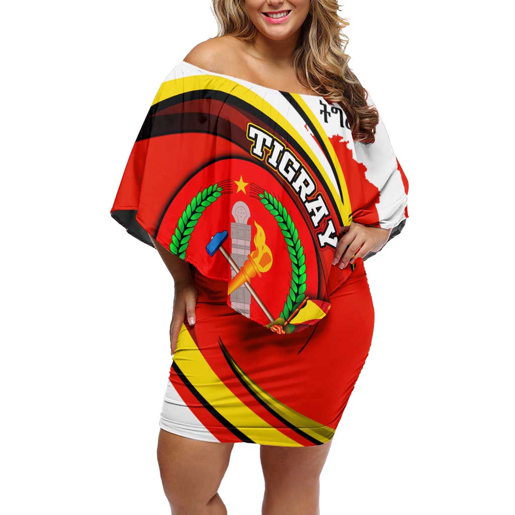 Ethiopia Tigray Revolution Off Shoulder Short Dress Emblem Freedom Fighters and Flag