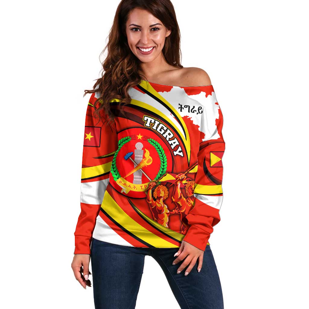 Ethiopia Tigray Revolution Off Shoulder Sweater Emblem Freedom Fighters and Flag