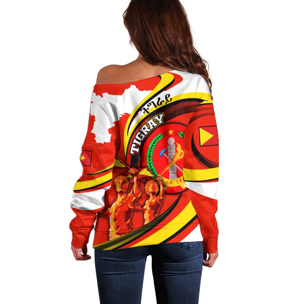 Ethiopia Tigray Revolution Off Shoulder Sweater Emblem Freedom Fighters and Flag