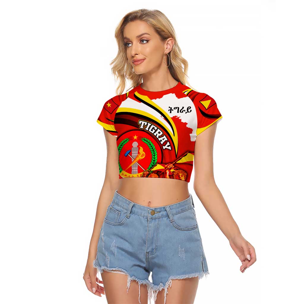 Ethiopia Tigray Revolution Raglan Cropped T Shirt Emblem Freedom Fighters and Flag