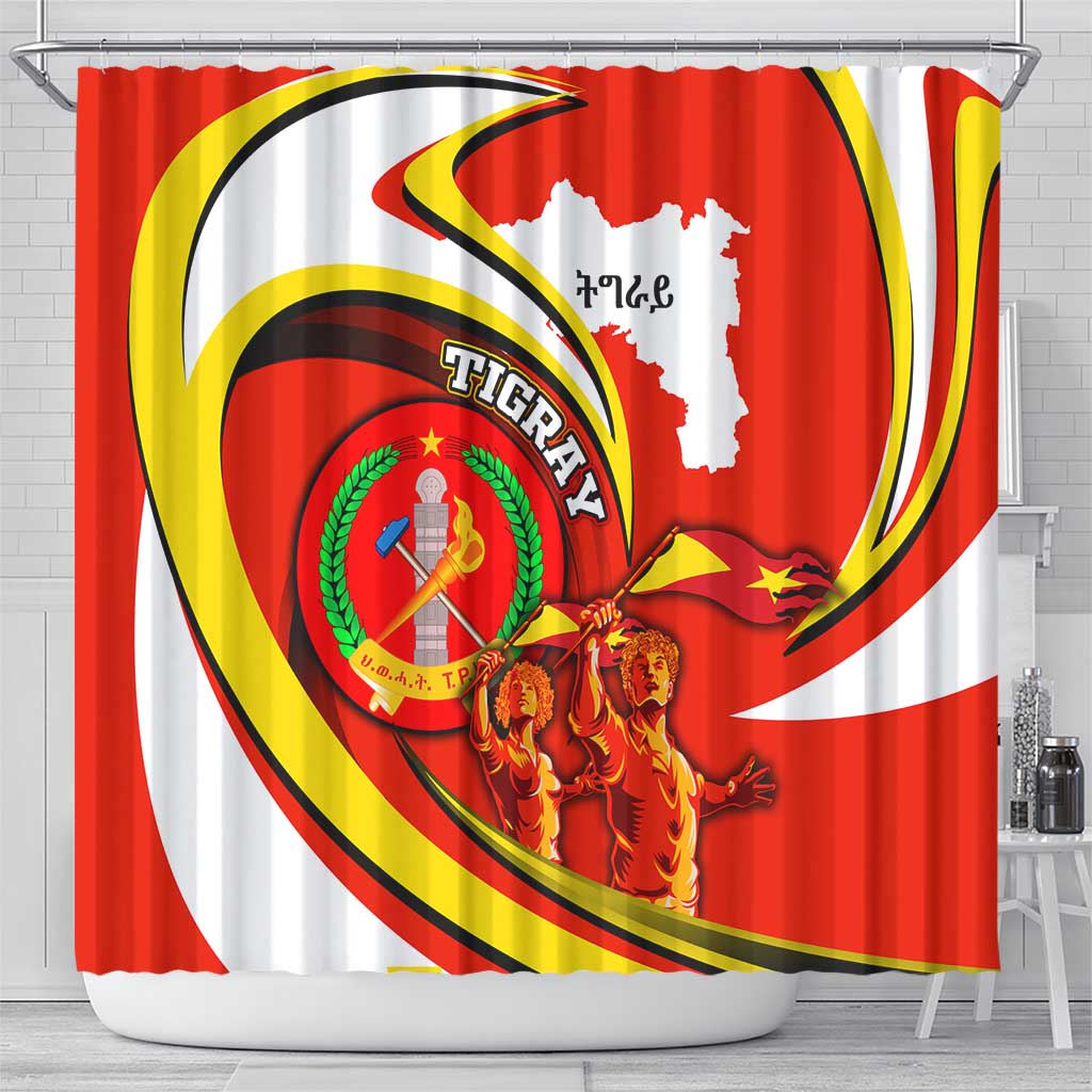 Ethiopia Tigray Revolution Shower Curtain Emblem Freedom Fighters and Flag