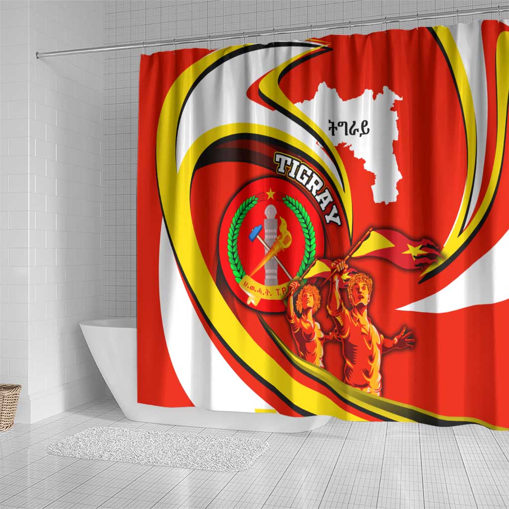 Ethiopia Tigray Revolution Shower Curtain Emblem Freedom Fighters and Flag