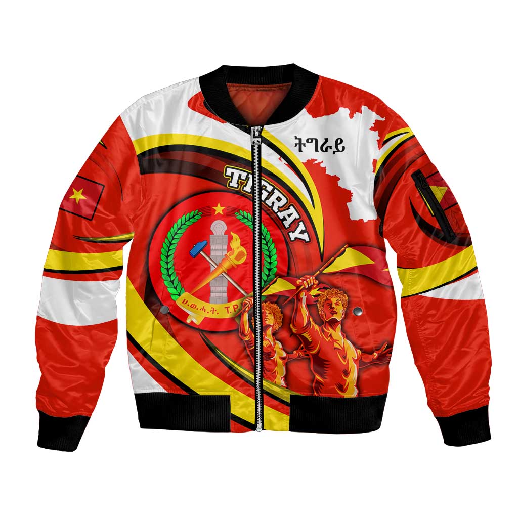 Ethiopia Tigray Revolution Sleeve Zip Bomber Jacket Emblem Freedom Fighters and Flag