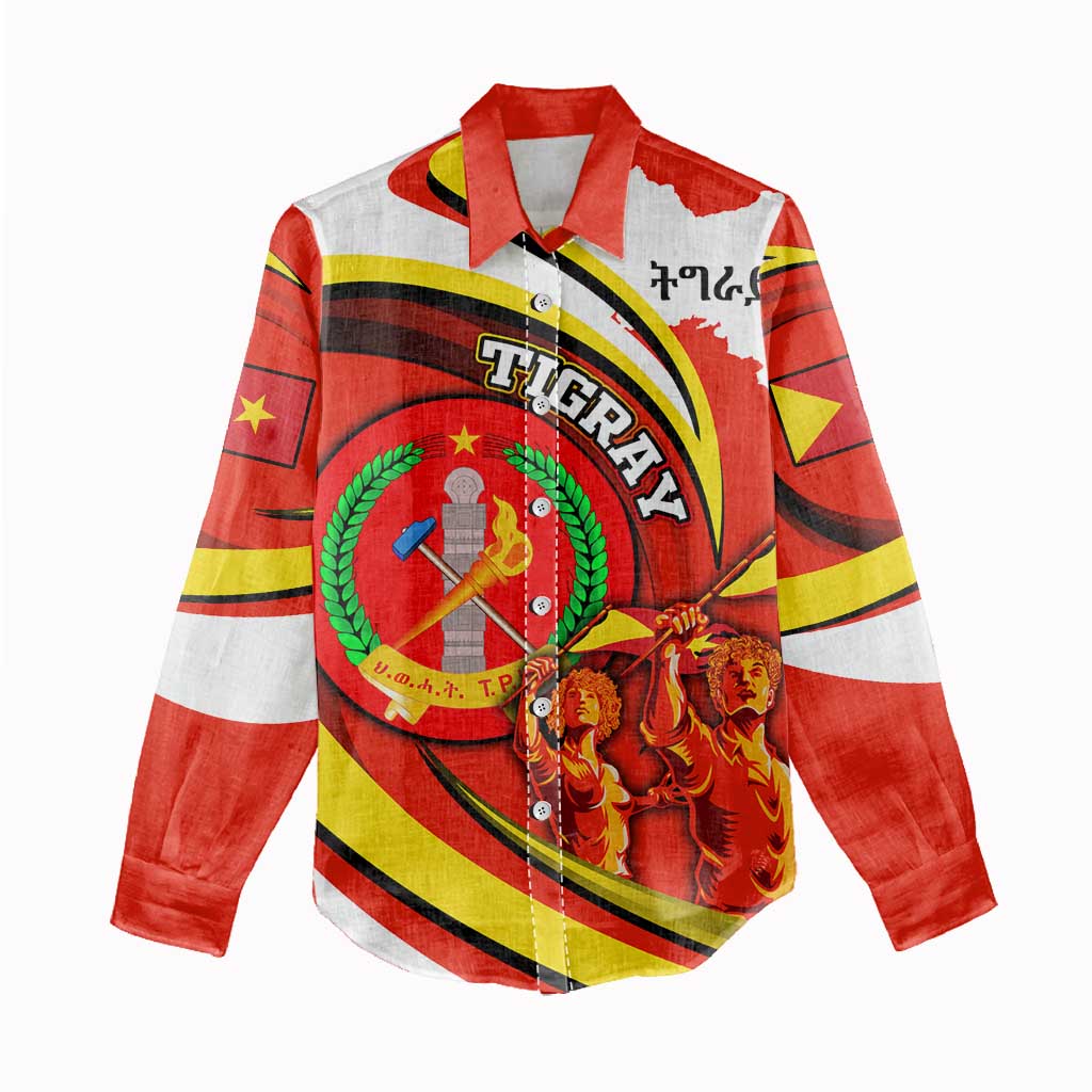 Ethiopia Tigray Revolution Women Casual Shirt Emblem Freedom Fighters and Flag