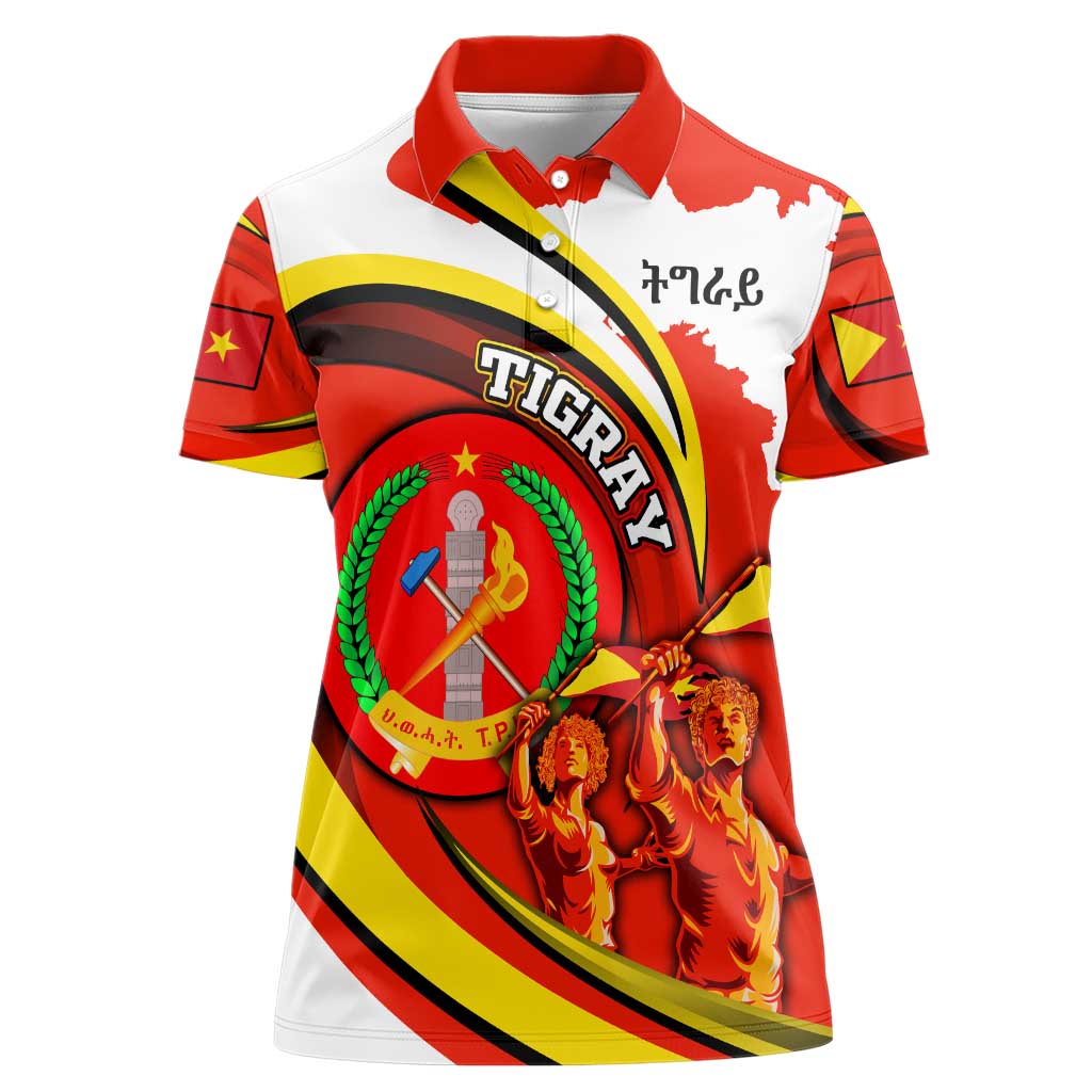 Ethiopia Tigray Revolution Women Polo Shirt Emblem Freedom Fighters and Flag
