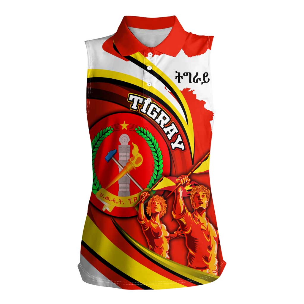 Ethiopia Tigray Revolution Women Sleeveless Polo Shirt Emblem Freedom Fighters and Flag