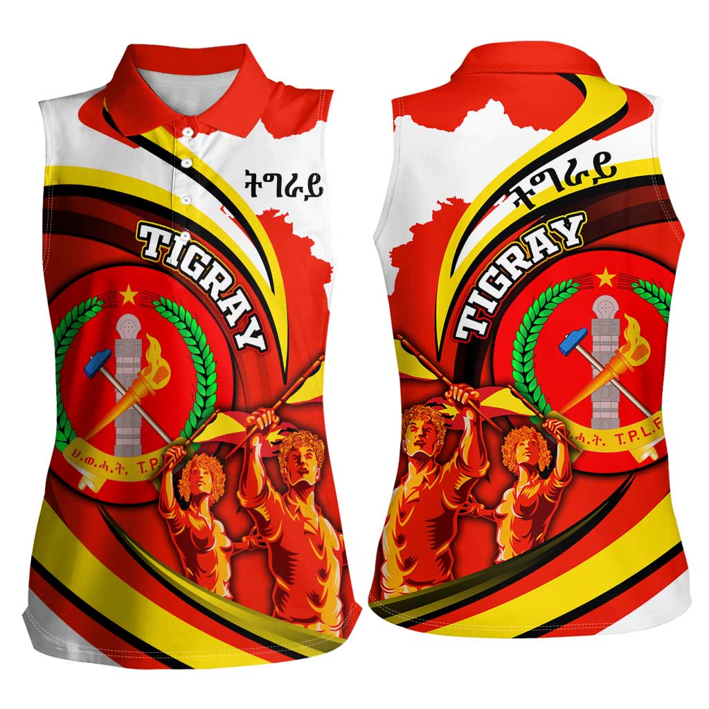 Ethiopia Tigray Revolution Women Sleeveless Polo Shirt Emblem Freedom Fighters and Flag