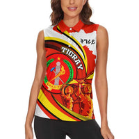 Ethiopia Tigray Revolution Women Sleeveless Polo Shirt Emblem Freedom Fighters and Flag