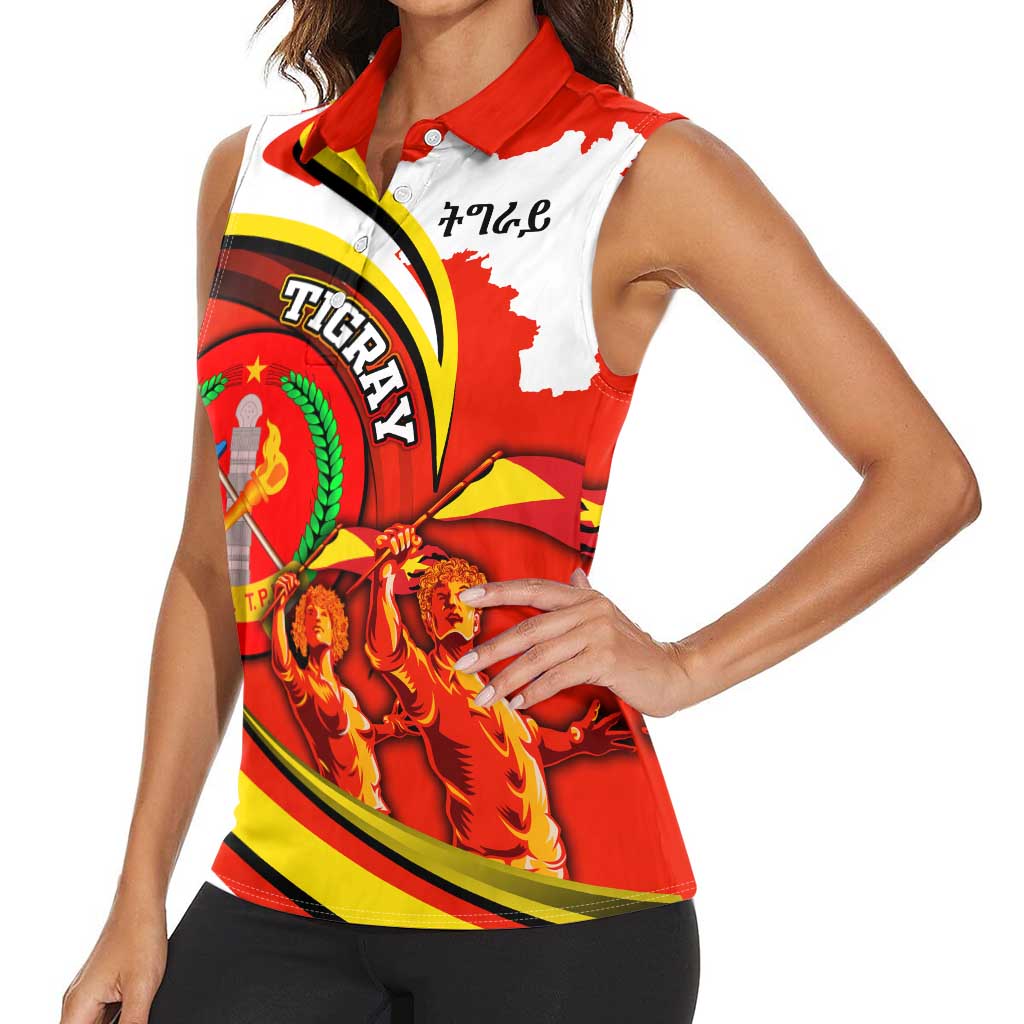 Ethiopia Tigray Revolution Women Sleeveless Polo Shirt Emblem Freedom Fighters and Flag