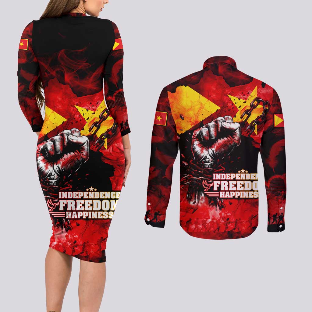 I Stand with Tigray Couples Matching Long Sleeve Bodycon Dress and Long Sleeve Button Shirt Tigray Independence - Fist of Freedom