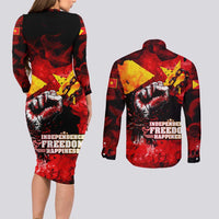 I Stand with Tigray Couples Matching Long Sleeve Bodycon Dress and Long Sleeve Button Shirt Tigray Independence - Fist of Freedom