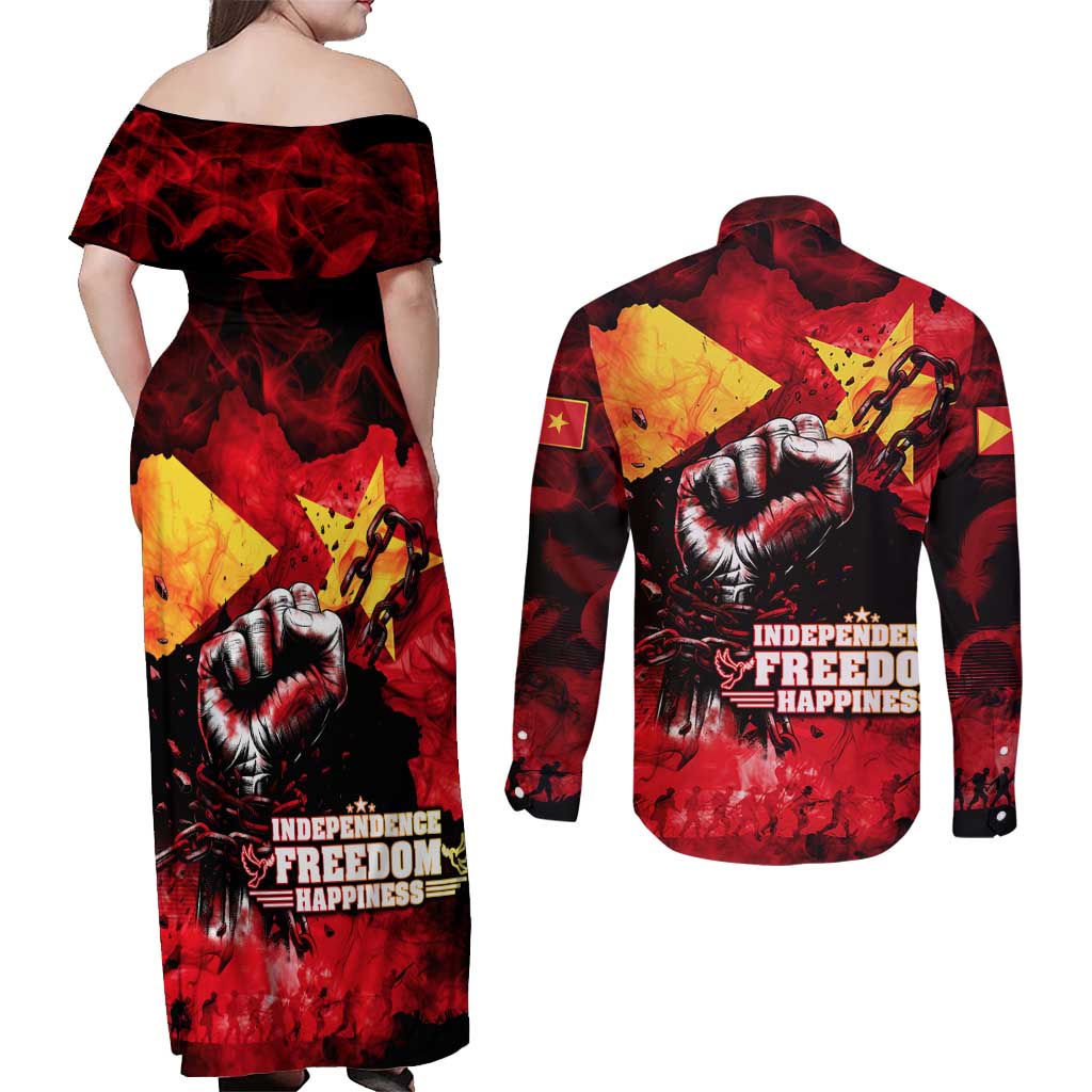 I Stand with Tigray Couples Matching Off Shoulder Maxi Dress and Long Sleeve Button Shirt Tigray Independence - Fist of Freedom