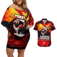 I Stand with Tigray Couples Matching Off Shoulder Short Dress and Hawaiian Shirt Tigray Independence - Fist of Freedom