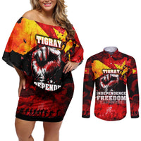 I Stand with Tigray Couples Matching Off Shoulder Short Dress and Long Sleeve Button Shirt Tigray Independence - Fist of Freedom