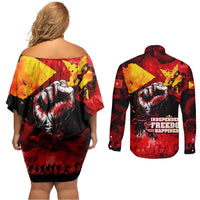 I Stand with Tigray Couples Matching Off Shoulder Short Dress and Long Sleeve Button Shirt Tigray Independence - Fist of Freedom