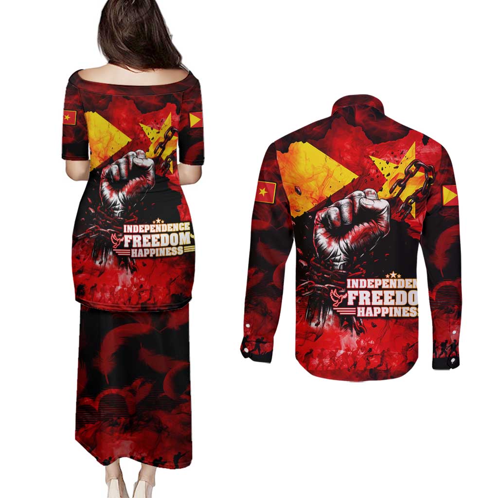 I Stand with Tigray Couples Matching Puletasi and Long Sleeve Button Shirt Tigray Independence - Fist of Freedom