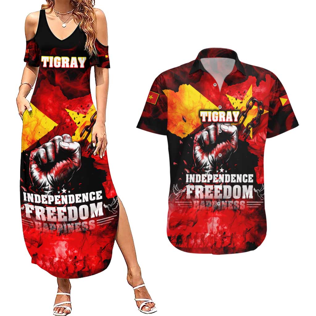 I Stand with Tigray Couples Matching Summer Maxi Dress and Hawaiian Shirt Tigray Independence - Fist of Freedom