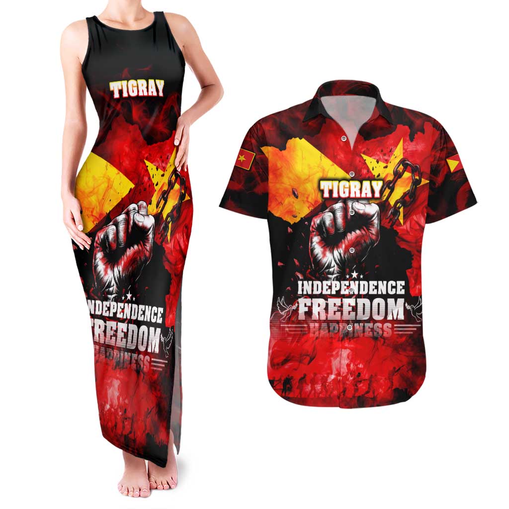 I Stand with Tigray Couples Matching Tank Maxi Dress and Hawaiian Shirt Tigray Independence - Fist of Freedom