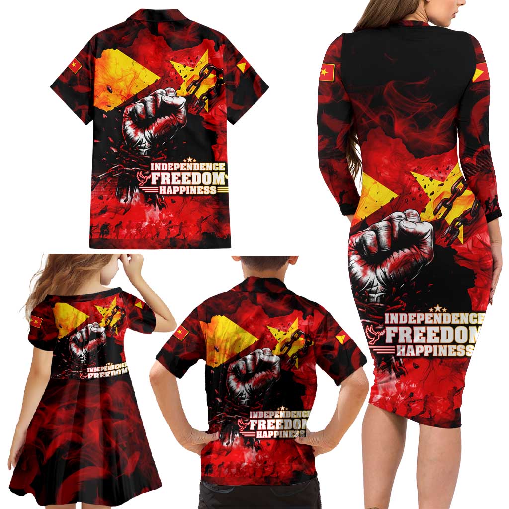 I Stand with Tigray Family Matching Long Sleeve Bodycon Dress and Hawaiian Shirt Tigray Independence - Fist of Freedom