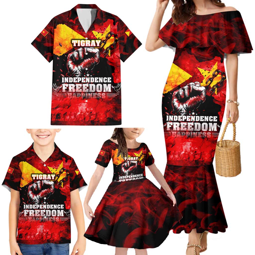 I Stand with Tigray Family Matching Mermaid Dress and Hawaiian Shirt Tigray Independence - Fist of Freedom