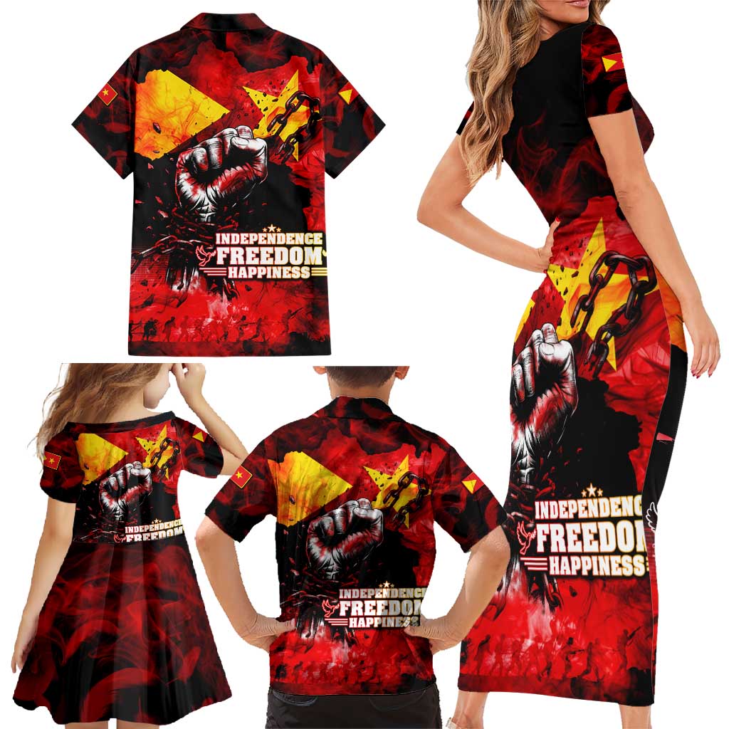 I Stand with Tigray Family Matching Short Sleeve Bodycon Dress and Hawaiian Shirt Tigray Independence - Fist of Freedom