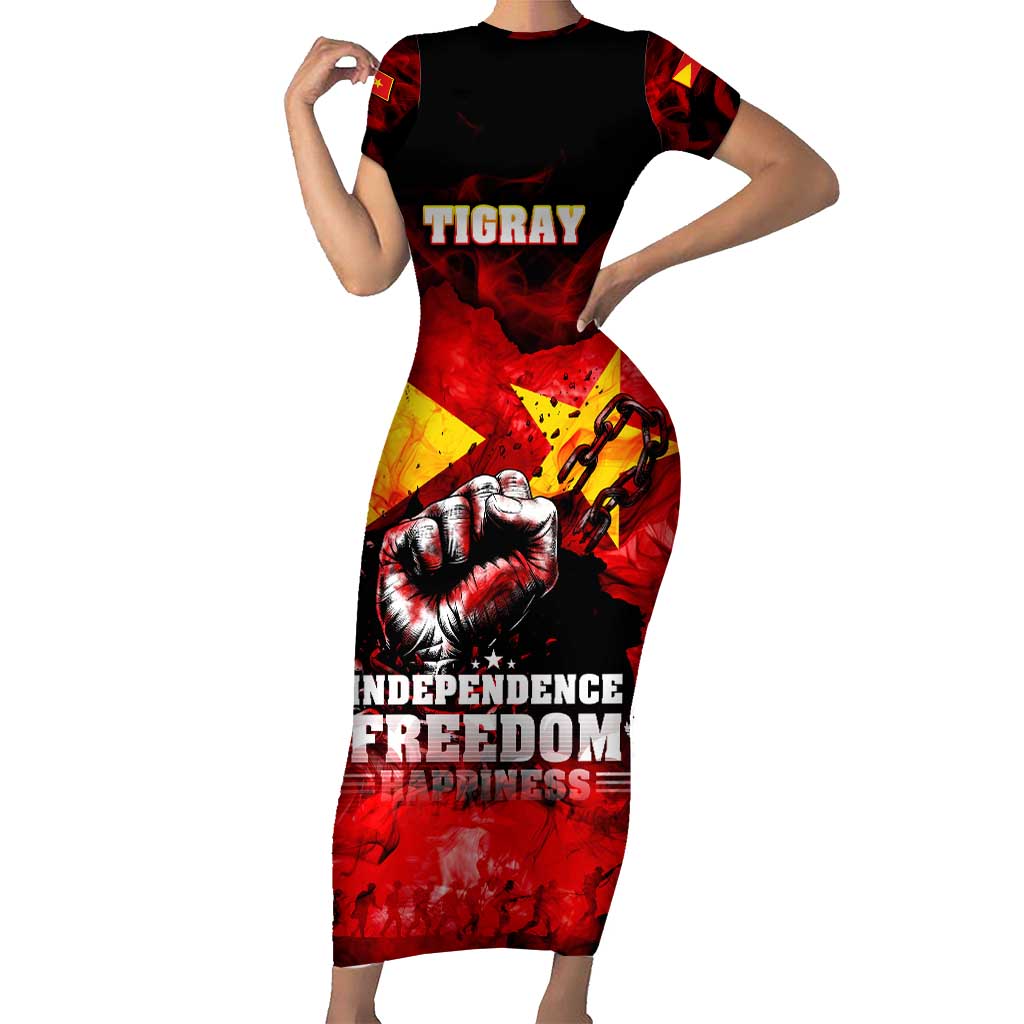 I Stand with Tigray Family Matching Short Sleeve Bodycon Dress and Hawaiian Shirt Tigray Independence - Fist of Freedom