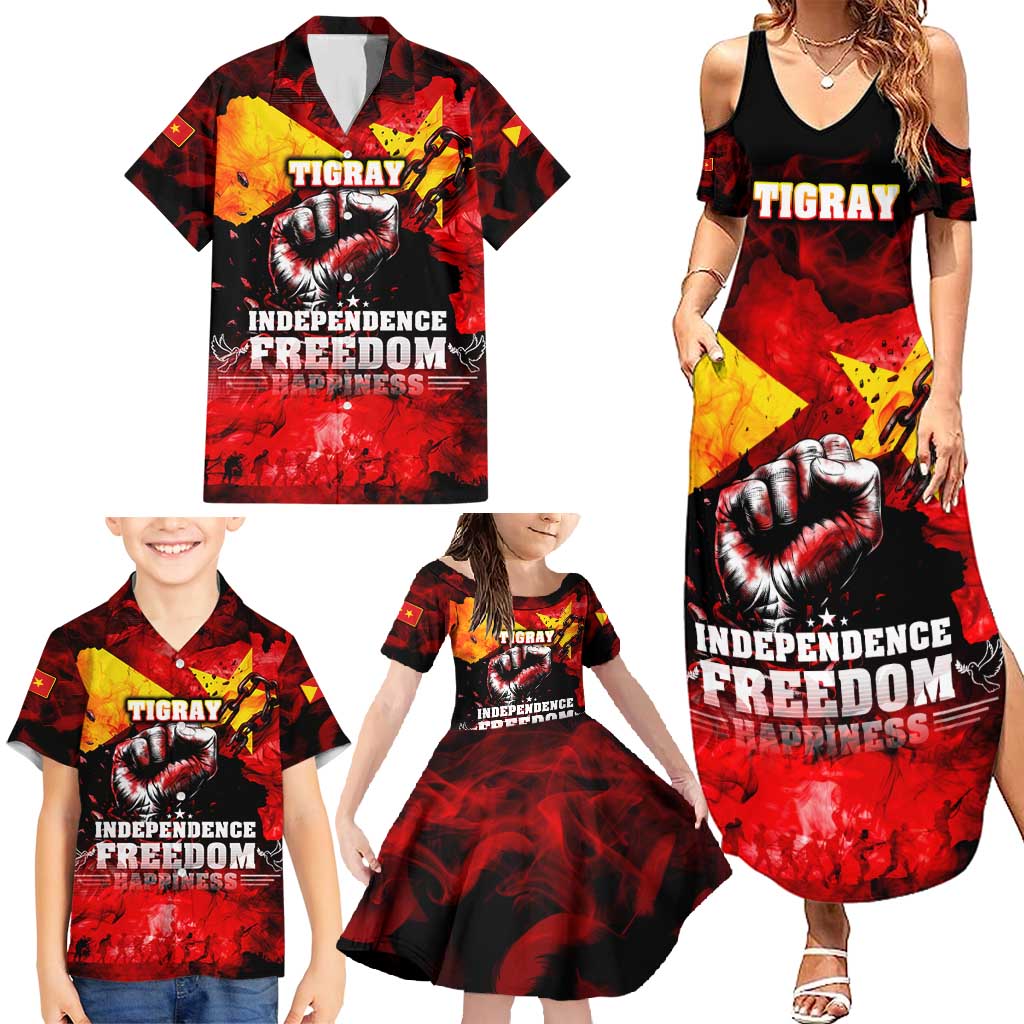 I Stand with Tigray Family Matching Summer Maxi Dress and Hawaiian Shirt Tigray Independence - Fist of Freedom