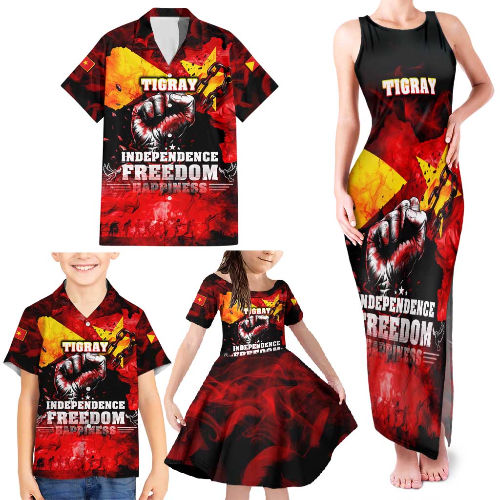 I Stand with Tigray Family Matching Tank Maxi Dress and Hawaiian Shirt Tigray Independence - Fist of Freedom