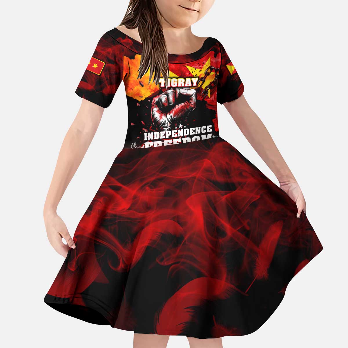 I Stand with Tigray Kid Short Sleeve Dress Tigray Independence - Fist of Freedom