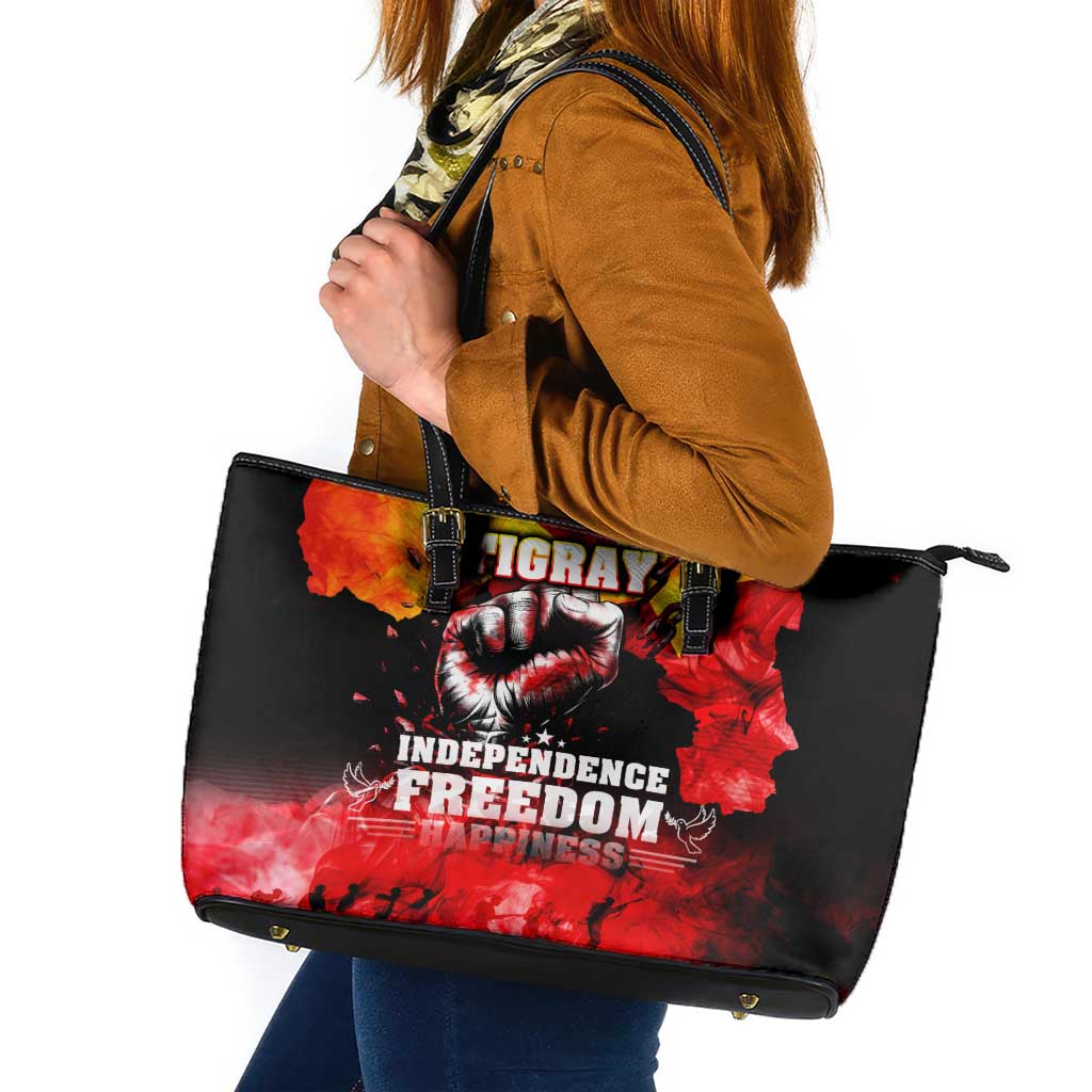 I Stand with Tigray Leather Tote Bag Tigray Independence - Fist of Freedom
