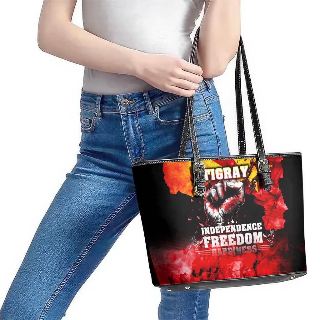 I Stand with Tigray Leather Tote Bag Tigray Independence - Fist of Freedom