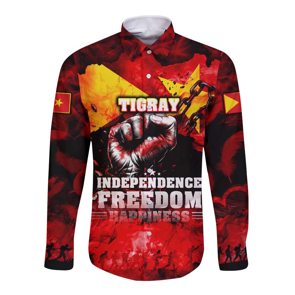 I Stand with Tigray Long Sleeve Button Shirt Tigray Independence - Fist of Freedom