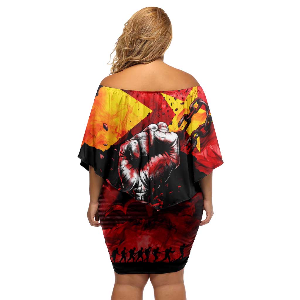 I Stand with Tigray Off Shoulder Short Dress Tigray Independence - Fist of Freedom