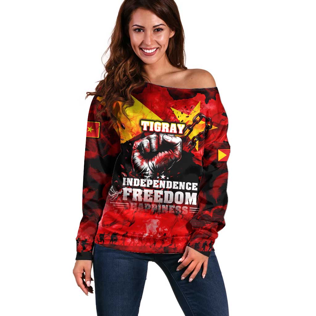 I Stand with Tigray Off Shoulder Sweater Tigray Independence - Fist of Freedom