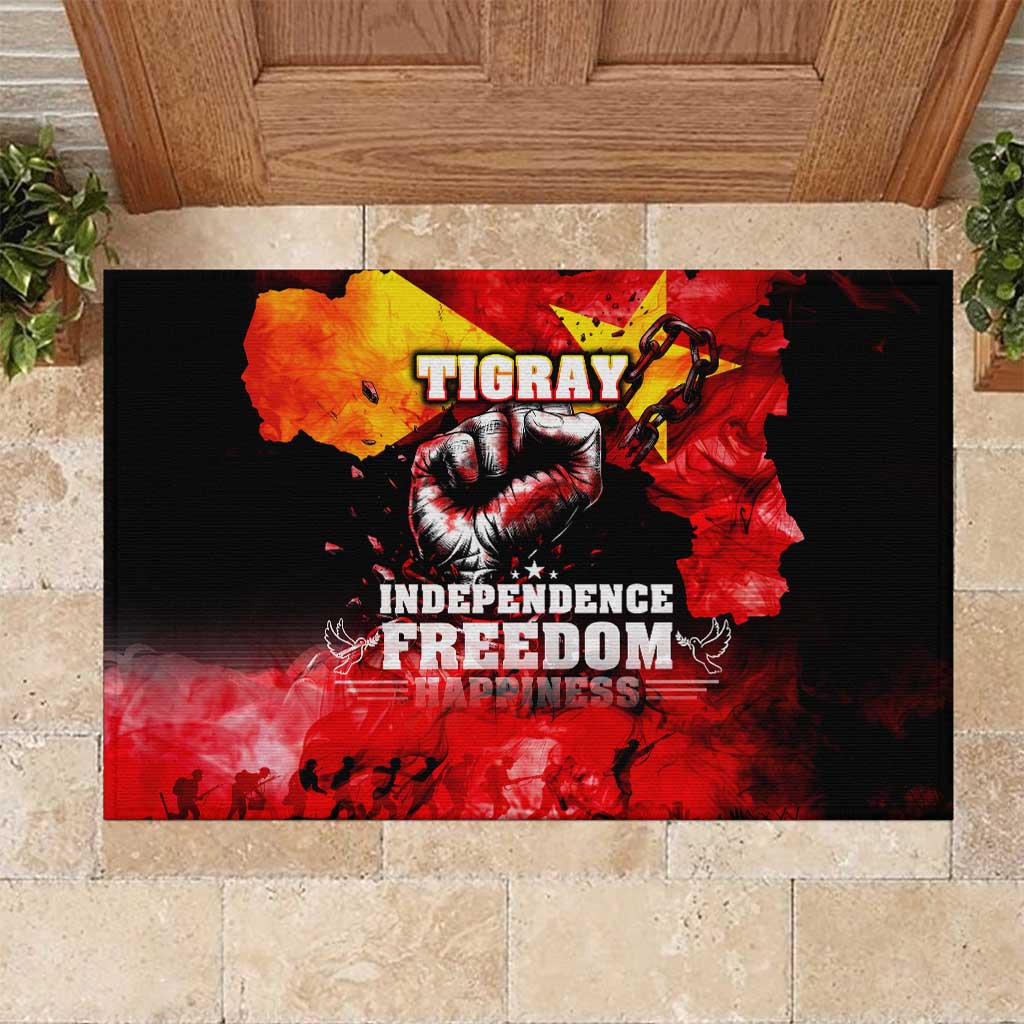 I Stand with Tigray Rubber Doormat Tigray Independence - Fist of Freedom