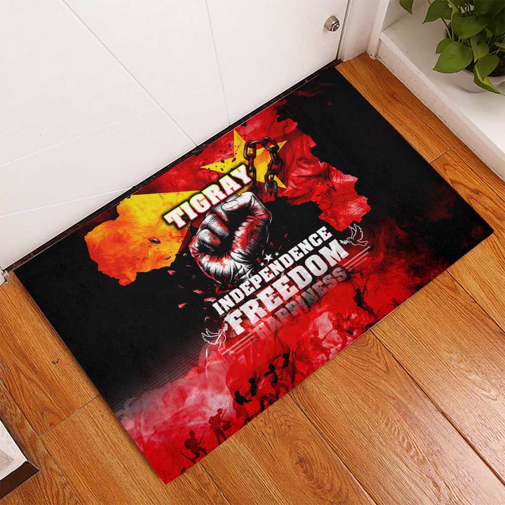 I Stand with Tigray Rubber Doormat Tigray Independence - Fist of Freedom