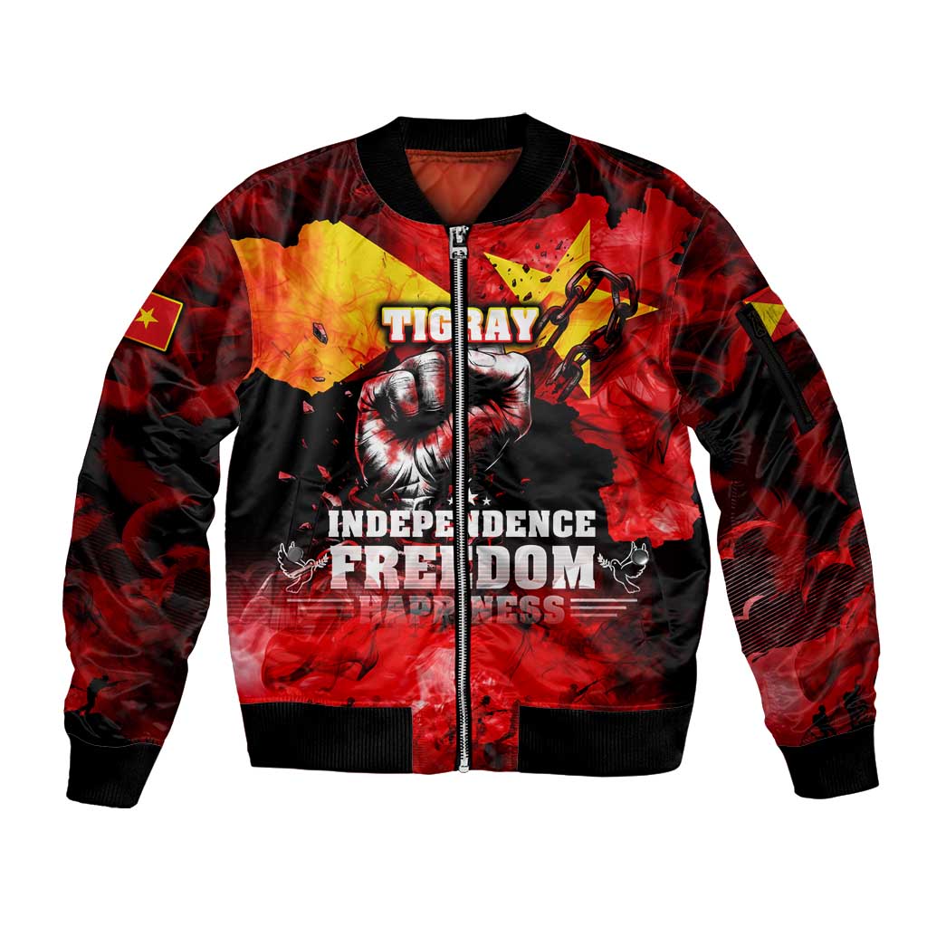 I Stand with Tigray Sleeve Zip Bomber Jacket Tigray Independence - Fist of Freedom