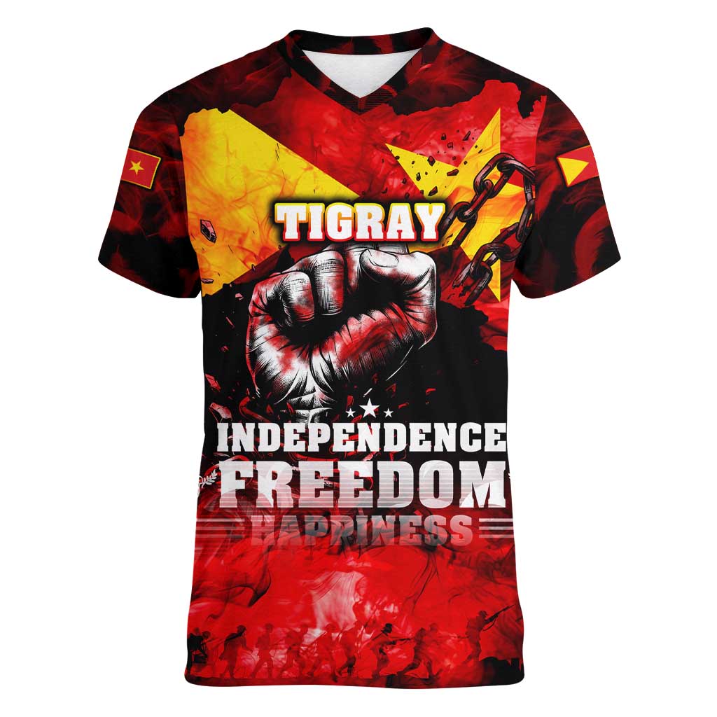 I Stand with Tigray Women V-Neck T-Shirt Tigray Independence - Fist of Freedom