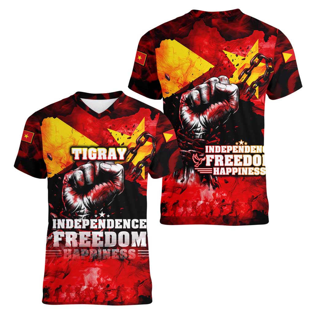 I Stand with Tigray Women V-Neck T-Shirt Tigray Independence - Fist of Freedom