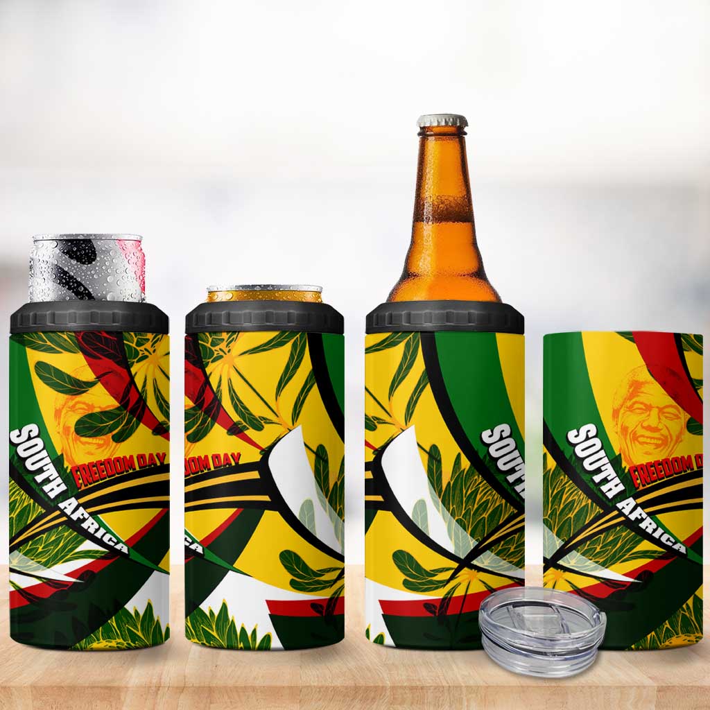 South Africa Freedom Day 4 in 1 Can Cooler Tumbler Mandela Legacy National Pride Protea Flower