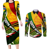 South Africa Freedom Day Couples Matching Long Sleeve Bodycon Dress and Long Sleeve Button Shirt Mandela Legacy National Pride Protea Flower