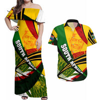 South Africa Freedom Day Couples Matching Off Shoulder Maxi Dress and Hawaiian Shirt Mandela Legacy National Pride Protea Flower