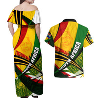 South Africa Freedom Day Couples Matching Off Shoulder Maxi Dress and Hawaiian Shirt Mandela Legacy National Pride Protea Flower