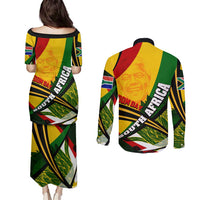 South Africa Freedom Day Couples Matching Puletasi and Long Sleeve Button Shirt Mandela Legacy National Pride Protea Flower